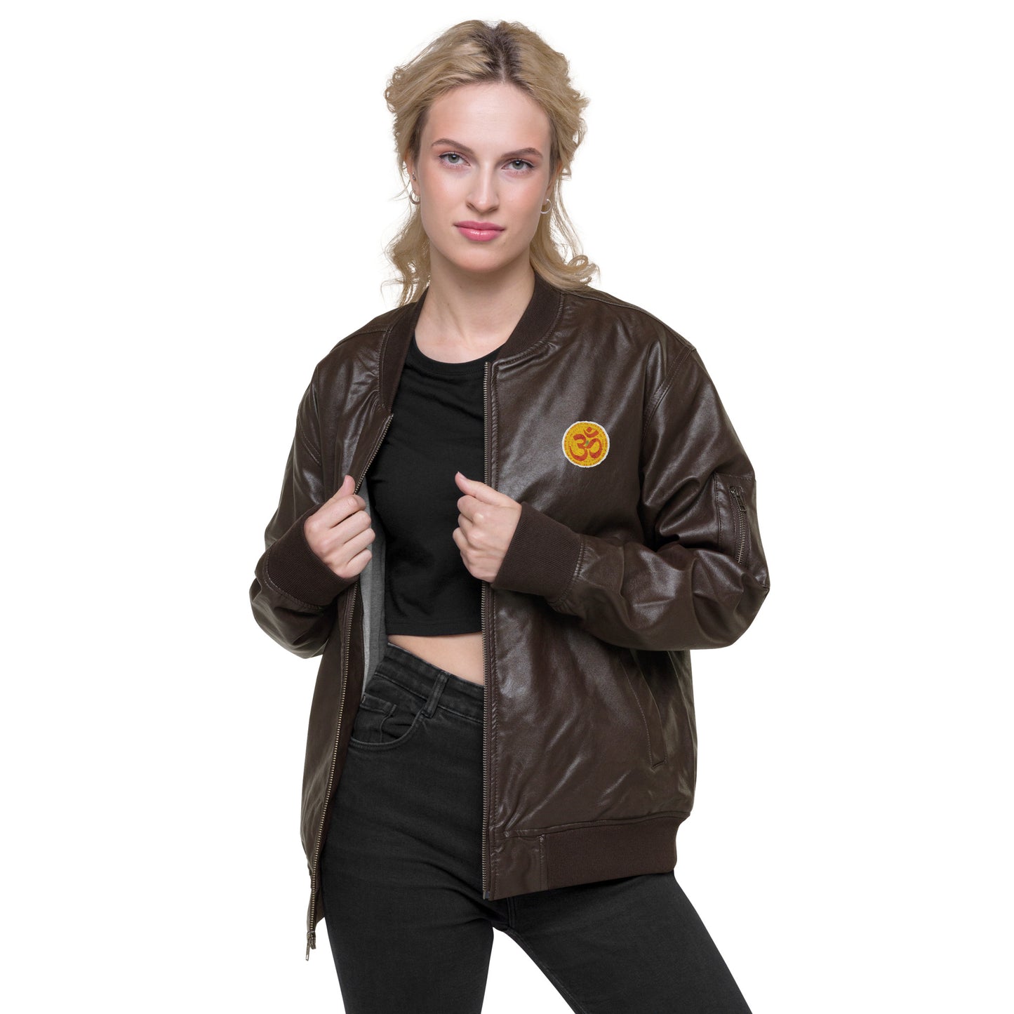 AUM Leather Bomber Jacket